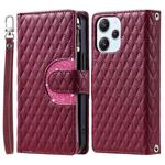 For Xiaomi Redmi 12 4G/5G Glitter Lattice Zipper Wallet Leather Phone Case(Wine Red)