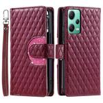 For Xiaomi Redmi Note 12 5G Glitter Lattice Zipper Wallet Leather Phone Case(Wine Red)
