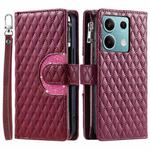 For Xiaomi Redmi Note 13 4G Global Glitter Lattice Zipper Wallet Leather Phone Case(Wine Red)