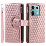 For Xiaomi Redmi Note 13 4G Global Glitter Lattice Zipper Wallet Leather Phone Case(Rose Gold)