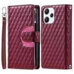 For Xiaomi Redmi Note 12R Glitter Lattice Zipper Wallet Leather Phone Case(Wine Red)