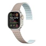 For Apple Watch Series 8 45mm Two Color Loop Magnetic Silicone Watch Band(Khaki+Light Green)