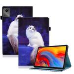 For Lenovo Tab M11 / Xiaoxin Pad 11 2024 Colored Drawing Stitching Elastic Band Smart Leather Tablet Case(White Cat)