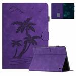 For Amazon Kindle Fire HD10 2023/2021 Coconut Tree Embossed Smart Leather Tablet Case(Purple)