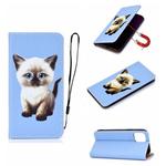 For iPhone 12 / 12 Pro Pure Color Painting Horizontal Flip Leather Case with Card Slot & Holder(Cat)
