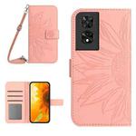 For TCL 505 Skin Feel Sun Flower Embossed Flip Leather Phone Case with Lanyard(Pink)
