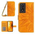 For TCL 505 Skin Feel Sun Flower Embossed Flip Leather Phone Case with Lanyard(Yellow)