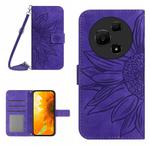 For TCL 60 NxtPaper 4G Skin Feel Sun Flower Embossed Flip Leather Phone Case with Lanyard(Dark Purple)
