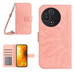 For TCL 60 5G Skin Feel Sun Flower Embossed Flip Leather Phone Case with Lanyard(Pink)