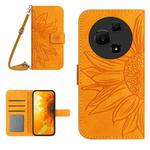 For TCL 60 SE / 605 Skin Feel Sun Flower Embossed Flip Leather Phone Case with Lanyard(Yellow)