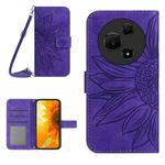 For TCL 60 SE / 605 Skin Feel Sun Flower Embossed Flip Leather Phone Case with Lanyard(Dark Purple)