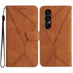 For Sony Xperia 1 VII Stitching Embossed Leather Phone Case(Brown)