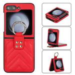 For Samsung Galaxy Z Flip5 V-shaped PU Hybrid TPU Ring Holder Phone Case(Red)