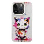 For iPhone 15 Pro Painted Color Ink Animals TPU Phone Case(Graffiti Cat)