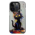 For iPhone 15 Pro Painted Color Ink Animals TPU Phone Case(Black Cat)