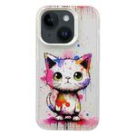 For iPhone 14 Painted Color Ink Animals TPU Phone Case(Graffiti Cat)