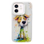 For iPhone 12 Painted Color Ink Animals TPU Phone Case(Graffiti Dog)