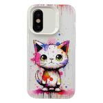For iPhone X / XS Painted Color Ink Animals TPU Phone Case(Graffiti Cat)