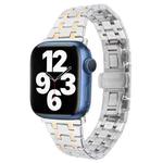 For Apple Watch Series 7 41mm Double T Stainless Steel Watch Band(Silver Gold)