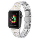 For Apple Watch Series 3 38mm Double T Stainless Steel Watch Band(Silver Gold)