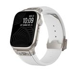 For Apple Watch 42mm Vertical Texture Titanium Buckle Elastic Silicone Watch Band(White)