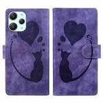 For Xiaomi Redmi 12 Pen Heart Cat Embossed Leather Phone Case(Purple)