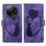 For Xiaomi Redmi A3 Pen Heart Cat Embossed Leather Phone Case(Purple)