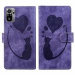 For Xiaomi Redmi Note 10S Pen Heart Cat Embossed Leather Phone Case(Purple)