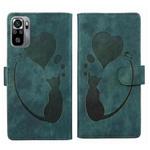 For Xiaomi Redmi Note 10S Pen Heart Cat Embossed Leather Phone Case(Green)