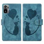 For Xiaomi Redmi Note 10S Pen Heart Cat Embossed Leather Phone Case(Blue)