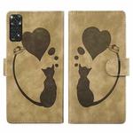 For Xiaomi Redmi Note 11S 4G / Note 12S Pen Heart Cat Embossed Leather Phone Case(Apricot)