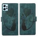 For Xiaomi Redmi Note 12 4G Global Pen Heart Cat Embossed Leather Phone Case(Green)