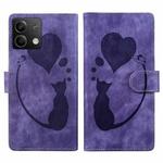 For Xiaomi Redmi Note 13 5G Pen Heart Cat Embossed Leather Phone Case(Purple)