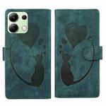 For Xiaomi Redmi Note 13 4G Pen Heart Cat Embossed Leather Phone Case(Green)