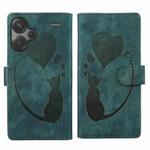 For Xiaomi Redmi Note 13 Pro+ Pen Heart Cat Embossed Leather Phone Case(Green)