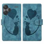 For Xiaomi Redmi Note 13 Pro+ Pen Heart Cat Embossed Leather Phone Case(Blue)