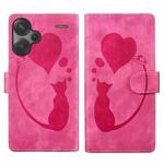 For Xiaomi Redmi Note 13 Pro+ Pen Heart Cat Embossed Leather Phone Case(Pink)