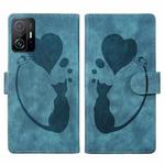 For Xiaomi 11T / 11T Pro Pen Heart Cat Embossed Leather Phone Case(Blue)