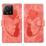 For Xiaomi 13T / 13T Pro Pen Heart Cat Embossed Leather Phone Case(Orange)