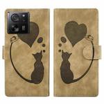 For Xiaomi 13T / 13T Pro Pen Heart Cat Embossed Leather Phone Case(Apricot)