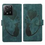For Xiaomi 13T / 13T Pro Pen Heart Cat Embossed Leather Phone Case(Green)