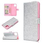 For iPhone 12 Pro Max Glitter Powder Horizontal Flip Leather Case with Card Slots & Holder & Photo Frame & Wallet & Lanyard(Silver)