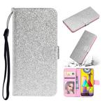 For Samsung Galaxy A21s Glitter Powder Horizontal Flip Leather Case with Card Slots & Holder & Photo Frame & Wallet & Lanyard(Silver)