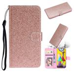 For Samsung Galaxy A21s Glitter Powder Horizontal Flip Leather Case with Card Slots & Holder & Photo Frame & Wallet & Lanyard(Rose Gold)
