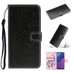 For Huawei P Smart 2020 Glitter Powder Horizontal Flip Leather Case with Card Slots & Holder & Photo Frame & Wallet & Lanyard(Black)