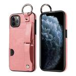 For iPhone 11 Pro Max Calf Texture Wrist Card Slot Ring Phone Case(Pink)