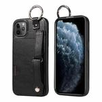 For iPhone 11 Pro Max Calf Texture Wrist Card Slot Ring Phone Case(Black)