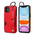 For iPhone 11 Calf Texture Wrist Card Slot Ring Phone Case(Red)