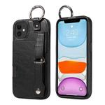 For iPhone 11 Calf Texture Wrist Card Slot Ring Phone Case(Black)