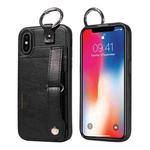 For iPhone X / XS Calf Texture Wrist Card Slot Ring Phone Case(Black)